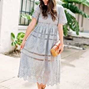 Chicwish Soft Gray Crochet Lace Midi Dress